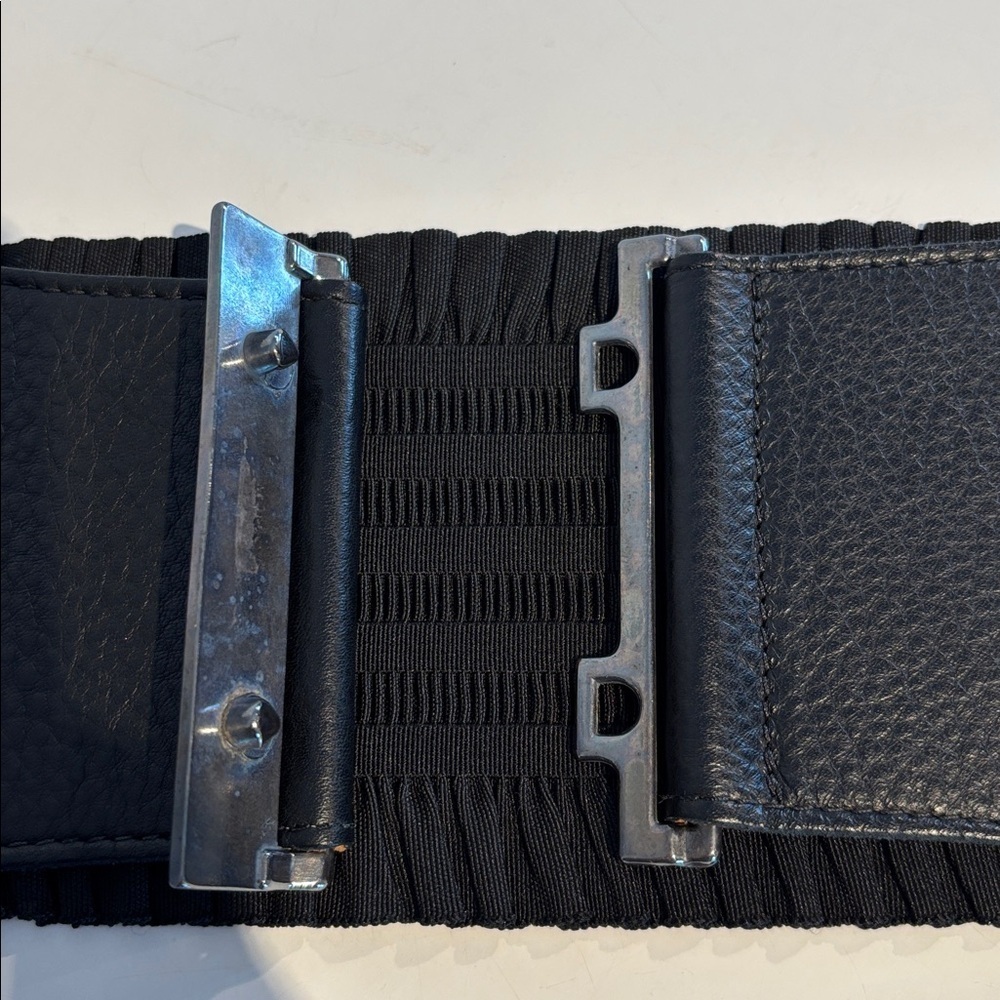 Brave Beltworks wide Black leather elasticized belt size M NWOT - Picture 12 of 12